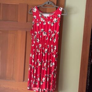 French Grey Vibrant Red Floral Midi Dress